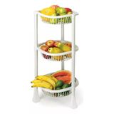 Fruteira Redonda 3 Andares 73cm Plástica Leve Prática Marmore