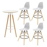 Kit 4 Banquetas Altas Eiffel Com Mesa Bistrô Branca Para Cozinha, Área Gourmet E Espaços Comerciais Compacto E Funcional