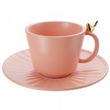 Kit 2 Xícaras Chá Cerâmica Colibri Pires Rosa 170ml Wolff