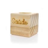 Porta Vela Quadrado Natal Saúde Madeira E Dourado 7cm