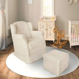 Poltrona Decorativa Amamentação Balanço E Puff Quarto Mamãe Bebê Corino