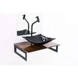 Gabinete de Vidro 50cm com Cuba Quadrada Madeira Nogueira