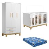 Berço Americano 4315 E Guarda Roupa 4340 Q Encanto Slim Branco Acetinado Colchão - Qmovi