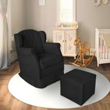 Poltrona Decorativa Amamentação Balanço E Puff Quarto Mamãe Bebê Corino