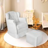 Poltrona Decorativa Amamentação Balanço E Puff Quarto Mamãe Bebê Corino