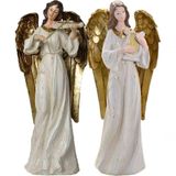 Dupla Anjos Músico Harpista Violinista Em Resina Natal 38cm