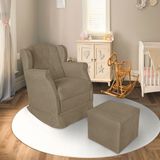 Poltrona Decorativa Amamentação Balanço E Puff Quarto Mamãe Bebê Suede