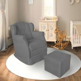 Poltrona Decorativa Amamentação Balanço E Puff Quarto Mamãe Bebê Suede