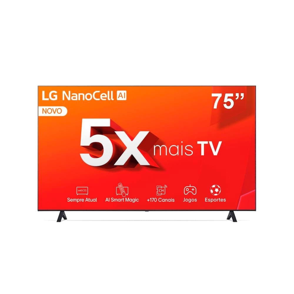 Smart Tv 4k 75 Lg Nanocell 75nano80t Com Processador A5 Ger7 Ai, Hub De Esportes, Alexa/chromecast Integrado, Webos 24 E Controle