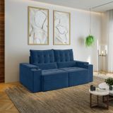 Sofá Retrátil Reclinável Com Porta Copos E Usb 3 Lugares 200cm Embaúba Extra Cabecasa Madeiramadeira Azul Diamante