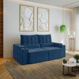 Sofá Retrátil Reclinável Com Porta Copos E Usb 3 Lugares 210cm Embaúba Extra Cabecasa Madeiramadeira Azul Diamante