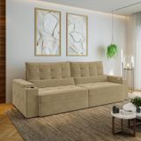 Sofá Retrátil Reclinável Com Porta Copos E Usb 4 Lugares 280cm Embaúba Extra Cabecasa Madeiramadeira Palha Diamante