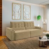 Sofá Retrátil Reclinável Com Porta Copos E Usb 4 Lugares 250cm Embaúba Extra Cabecasa Madeiramadeira Palha Diamante