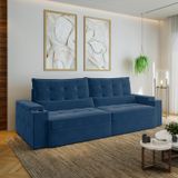 Sofá Retrátil Reclinável Com Porta Copos E Usb 4 Lugares 280cm Embaúba Extra Cabecasa Madeiramadeira Azul Diamante