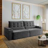 Sofá Retrátil Reclinável Com Porta Copos E Usb 4 Lugares 270cm Embaúba Extra Cabecasa Madeiramadeira Cinza Diamante