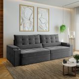 Sofá Retrátil Reclinável Com Porta Copos E Usb 4 Lugares 290cm Embaúba Extra Cabecasa Madeiramadeira Cinza Diamante