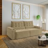Sofá Retrátil Reclinável Com Porta Copos E Usb 4 Lugares 240cm Embaúba Extra Cabecasa Madeiramadeira Palha Diamante