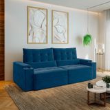 Sofá Retrátil Reclinável Com Porta Copos E Usb 4 Lugares 250cm Embaúba Extra Cabecasa Madeiramadeira Azul Diamante