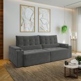 Sofá Retrátil Reclinável Com Porta Copos E Usb 4 Lugares 260cm Embaúba Extra Cabecasa Madeiramadeira Grafite Fosco