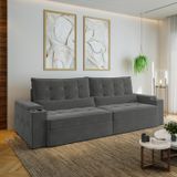 Sofá Retrátil Reclinável Com Porta Copos E Usb 4 Lugares 290cm Embaúba Extra Cabecasa Madeiramadeira Grafite Fosco