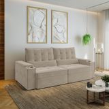 Sofá Retrátil Reclinável Com Porta Copos E Usb 4 Lugares 240cm Embaúba Extra Cabecasa Madeiramadeira Bege Fosco
