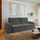 Sofá Retrátil Reclinável Com Porta Copos E Usb 4 Lugares 250cm Embaúba Extra Cabecasa Madeiramadeira Grafite Fosco