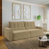 Sofá Retrátil Reclinável Com Porta Copos E Usb 4 Lugares 270cm Embaúba Extra Cabecasa Madeiramadeira Palha Diamante