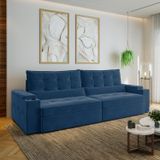 Sofá Retrátil Reclinável Com Porta Copos E Usb 4 Lugares 300cm Embaúba Extra Cabecasa Madeiramadeira Azul Diamante