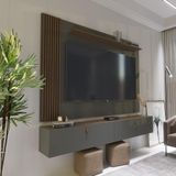 Rack Com Painel Ripado Suspenso Para Tv Até 70 Polegadas 2 Portas Grécia 180cm Cinza