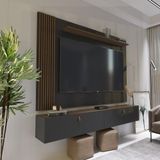 Rack Com Painel Ripado Suspenso Para Tv Até 70 Polegadas 2 Portas Grécia 180cm Preto E Freijó