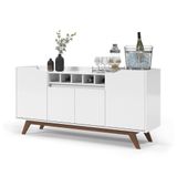Buffet Aparador 4 Portas Com Adega Pés Em Madeira Maciça Luxo 152cm Branco