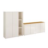 Conjunto Sala De Jantar 2 Peças Armário Alto E Buffet Balcão Oslo Off White E Cedro