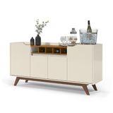 Buffet Aparador 4 Portas Com Adega Pés Em Madeira Maciça Luxo 152cm Off White E Freijó