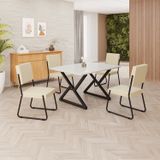 Conjunto Sala De Jantar Mesa 120x90cm Base Império Tampo Mdf Laca Com Vidro Napoli Creme / Preto