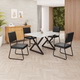 Conjunto Sala De Jantar Mesa 120x90cm Base Império Tampo Mdf Laca Com Vidro Napoli Preto