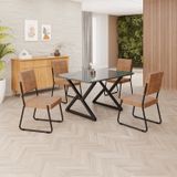 Conjunto Sala De Jantar Mesa 120x90cm Base Império Tampo Mdf Laca Com Vidro Napoli Marrom/ Preto