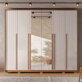 Guarda-roupa Casal Ripado Com Espelhos 6 Portas 6 Gavetas Suburban Gold Lux Freijó/off White