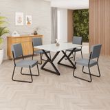 Conjunto Sala De Jantar Mesa 120x90cm Base Império Tampo Mdf Laca Com Vidro Napoli Grafite / Preto