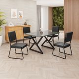 Conjunto Sala De Jantar Mesa 120x90cm Base Império Tampo Mdf Laca Com Vidro Napoli Preto