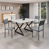 Conjunto Sala De Jantar Mesa 120x90cm Base Império Tampo Mdf Laca Com Vidro Florença Grafite/preto