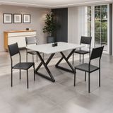 Conjunto Sala De Jantar Mesa 120x90cm Base Império Tampo Mdf Laca Com Vidro Florença Preto