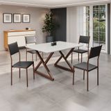 Conjunto Sala De Jantar Mesa 120x90cm Base Império Tampo Mdf Laca Com Vidro Florença Preto/ Marrom