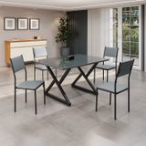 Conjunto Sala De Jantar Mesa 120x90cm Base Império Tampo Mdf Laca Com Vidro Florença Grafite/preto