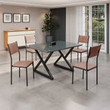 Conjunto Sala De Jantar Mesa 120x90cm Base Império Tampo Mdf Laca Com Vidro Florença Marrom/preto