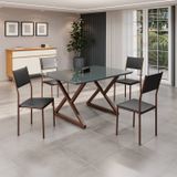 Conjunto Sala De Jantar Mesa 120x90cm Base Império Tampo Mdf Laca Com Vidro Florença Preto/marrom