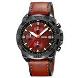 Relógio De Quartzo Masculino Pulseira De Couro Genuíno Multifuncional 3atm Impermeável Vermelho