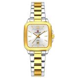 Relógio De Quartzo Feminino Casual Mostrador Quadrado Pulseira Em Aço Inoxidável Impermeavel Dourado Prata