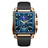 Relógio Quartzo Com Cronógrafo Esportivo Masculino Design Tonneau Impermeável 3atm Azul