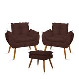 Kit 2 Poltronas Luxo + 01 Puff Para Recepção Sala Quarto Marrom