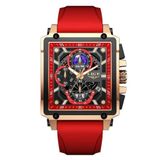 Relógio Quartzo Com Cronógrafo Esportivo Masculino Design Tonneau Impermeável 3atm Vermelho